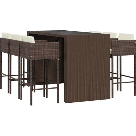 7 Piece Garden Bar Set with Cushions Brown Poly Rattan vidaXL (1/5)