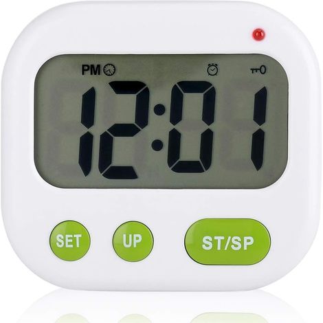 Réveil Numérique LCD - Double Alarme - Rétro-éclairage Bleu/Orange - Minuterie Jusqu'à 99h59min - Format 12/24 Heures - Avec Support Réglable - 1 Pièce