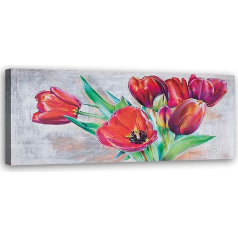 Tableau sur toile Fleur de tulipe rouge comme peinte 90x30 (1/5)