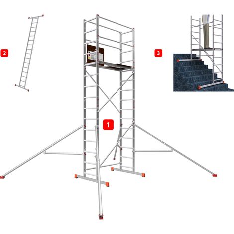 AluCombine 4.0 - 500, Arbeitshöhe 5m, Leiterngerüst mit Traverse & Dreieckausleger