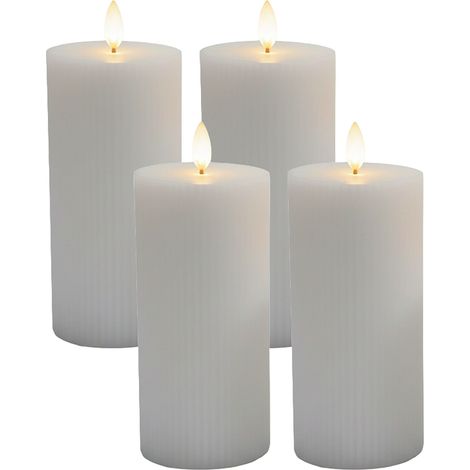 Relaxdays LED candles, set of 4, HxD: 18 x 7.5 cm, flickering flame, real wax, ribbed, flameless, light grey