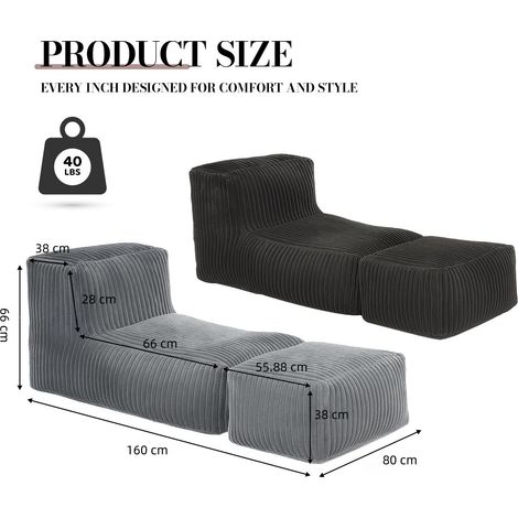 Fauteuil Pouf Modulaire Gris avec Support Ergonomique, Sans Assemblage (1/5)