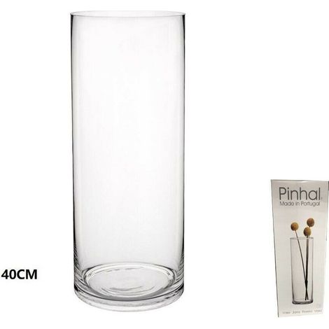 TrAdE Shop Traesio - Vaso 40cm Clilindrico In Vetro Trasparente Elegante Per Fiori Piante -