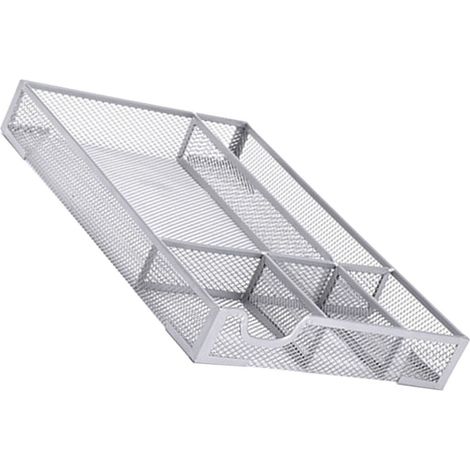 Organisateur Tiroir Bureau avec Pads Caoutchouc Antidérapant Métal Maille – 5 Compartiments Plateau Rangement Maison Bureau, Argent (1/5)