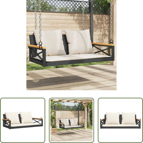 Schaukelbank - Hängebank mit Kissen Schwarz 109x62x40 cm Poly Rattan (1/5)