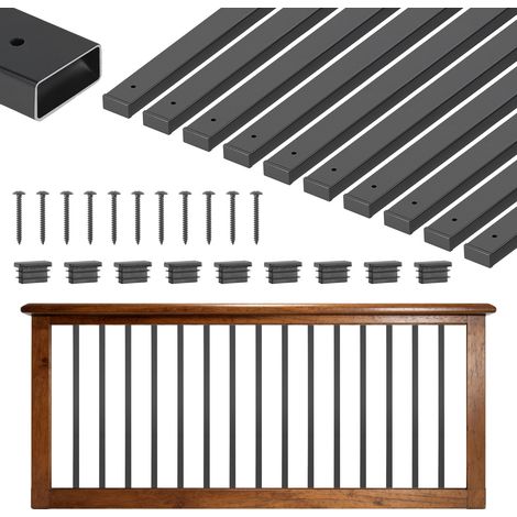 Mophorn Balustres de terrasse 82 cm lot de 61, barreaux de garde-corps en acier galvanisé pour terrasse, porche et escaliers, barreaux rectangulaires creux avec trous pré-percés, vis et embouts, noir (1/5)
