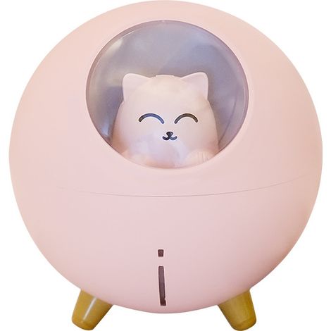 220 ml Luftbefeuchter für zu Hause, kühler Nebel, mit 7 Farblichtern, automatischer Abschaltung, Nebel fürs Büro (Pink Cat)