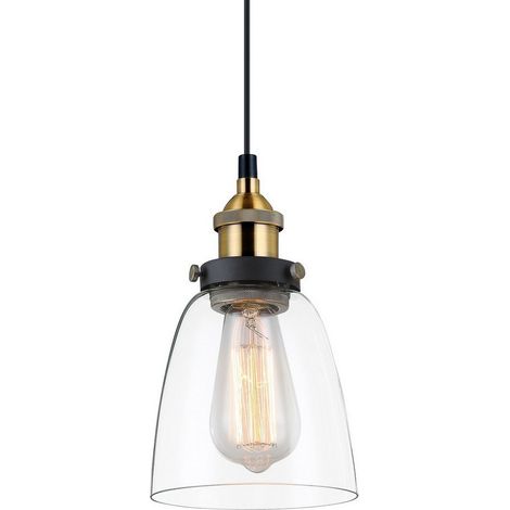 Italux Francis - Industrie- und Retro-Anhänger schwarz, Gold 1 Licht mit klarem Farbton, E27 dimmbar (1/2)