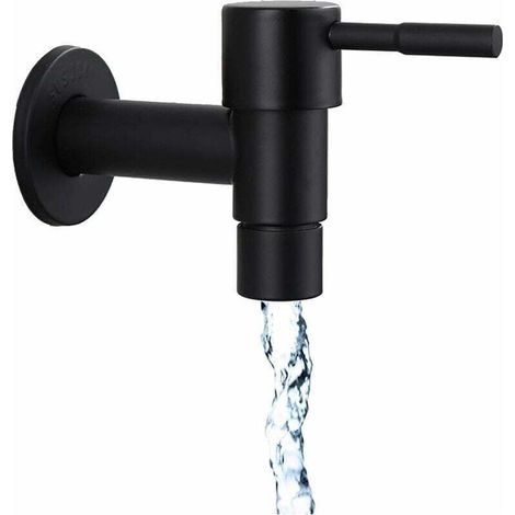 Robinet mural rapide noir à usage unique pour salle de bains, en acier inoxydable, adapté pour une utilisation en extérieur comme robinet de jardin, ou pour machine à laver dans la maison, la cuisine (1/4)