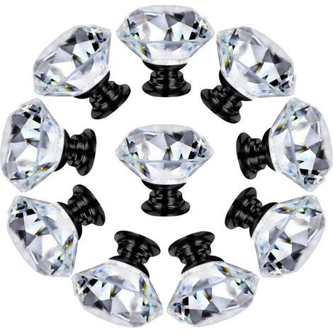 Set mit 10 Türgriffen aus klarem Kristallglas mit Diamanteffekt für Möbel, Schubladen und Schränke. (1/5)