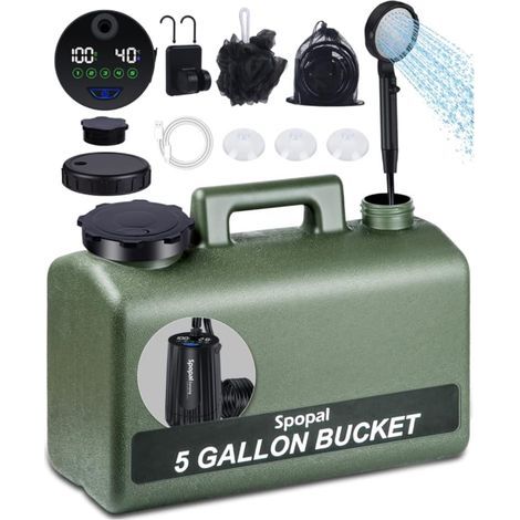 Portable Shower, [20L & IPX8 Waterproof] Camping Shower Kit, with Bucket, Robust, Durable, 10000mAh, Type-C Charging, 5 Speeds, Smart Screen, for Bathing Pets, Camping and Travel (1/5)