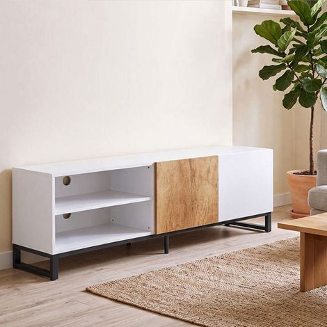 Meuble TV 140 cm, Meuble Télé pour Téléviseur jusqu'à 55 Pouces, 2 Portes à Fermeture Douce et Étagères Réglables, Blanc (1/5)