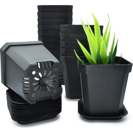 Noir - Lot de 20 pots carrés en plastique noir, pour l'intérieur (1/4)