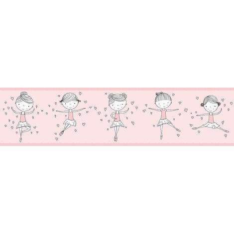 Frise murale pour fille Frise papier peint rose avec des danseuses Lovely Kids Frise tapisserie pour chambre d'enfant (1/5)