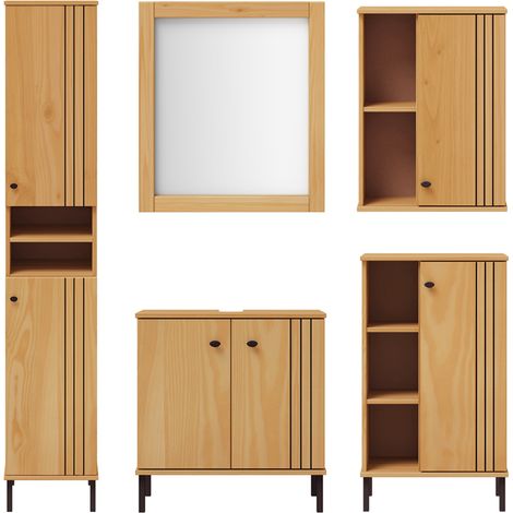 Badezimmer Set 5-teilig Massivholz Kiefer eichefarbig WILLOW-69 (1/5)