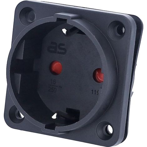 Prise encastrable - Dimensions de la bride 50 x 50 mm - Prise de contact de protection 230 V, 16 A - IP20 - Intérieur - Pour camping et caravane - Noir (1/5)