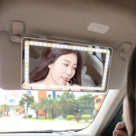 Miroir de courtoisie pour voiture, miroir de maquillage automatique avec lumière LED, miroir cosmétique rechargeable pour voiture avec écran tactile, universel pour l'intérieur de la voiture - Blanc (1/5)