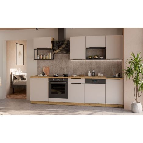 Küche SOLANO BASIC LOFT 280 cm Küchenzeile Küchenblock Einbauküche Kaschmir beige matt + Eiche Artisan matt (1/5)