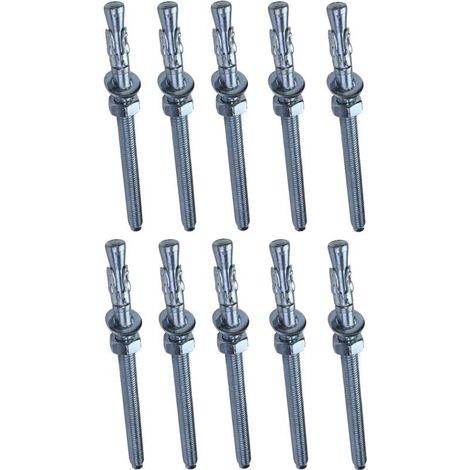 10x Boulon Vis d’ancrage filetage long, Goujon à expansion - M8x120mm - en acier zingué - pour béton, pierre
