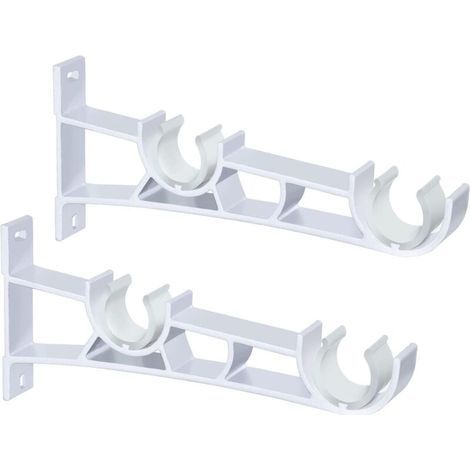 Set mit 2 robusten Metall-Doppelgardinenstangenhalterungen für 25–28 mm Gardinenstangen, weiß (1/5)