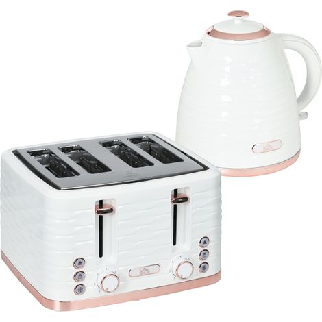 Kettle and Toaster Sets, 3000W 1.7L Rapid Boil Kettle & 4 Slice Toaster with 7 Browning Controls, Defrost, Reheat and Crumb Tray, Otter thermostat, Cream White