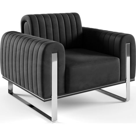 Selsey Parissa - Sessel, Samt Schwarz verchromte Füße, 106 cm (1/5)