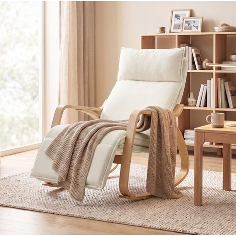 Fauteuil à bascule avec repose-pieds 5 positions, 106 x 67 x 92 cm, crème blanc OKMYHOME (1/5)