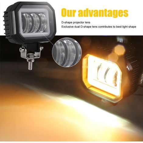 Faro a LED quadrato impermeabile da 30W 6000K da 3,5 pollici per veicoli fuoristrada, barche, ATV (luce ambra) (1/5)