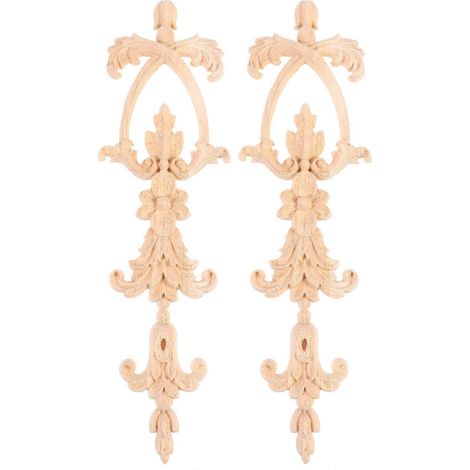 Lot de 2 appliques murales en bois sculpté représentant une armoire, pour la décoration de meubles et d'intérieur.-26.50X6.00X0.80CM (1/4)