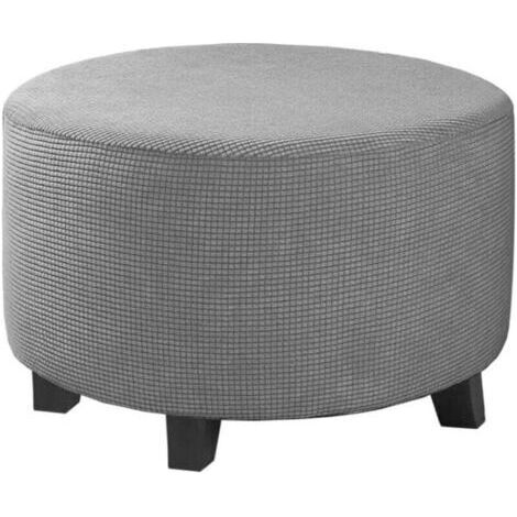 Housse de pouf en jacquard extensible (kaki, petit), housse de repose-pieds, housse de protection de meuble, housse de tabouret, fond élastique antidérapant (1/4)