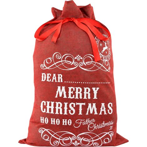 31cm Red Christmas Gift Sack with Ribbon Tie for Personalised Festive Present Wrapping (1/5)