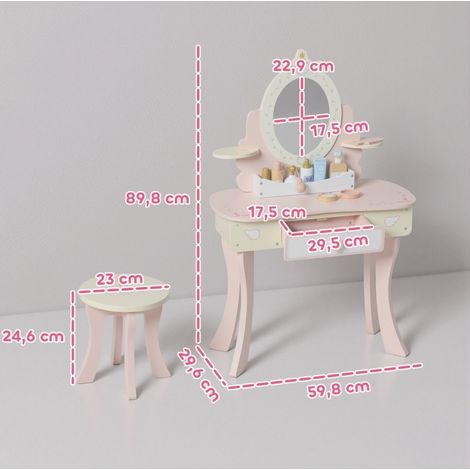MEUBLIV Toeletta per bambini 59,8 x 29,6 x 89,8 cm rosa - 2 in 1 con specchio rimovibile (1/5)