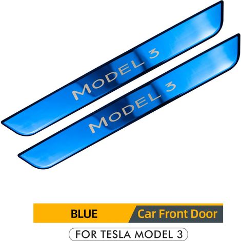 (bleu1) Heenvn Protection de seuil de porte décorative pour Tesla Model 3 2022 accessoire : bande de protection de pédale en fibre de carbone (1/3)