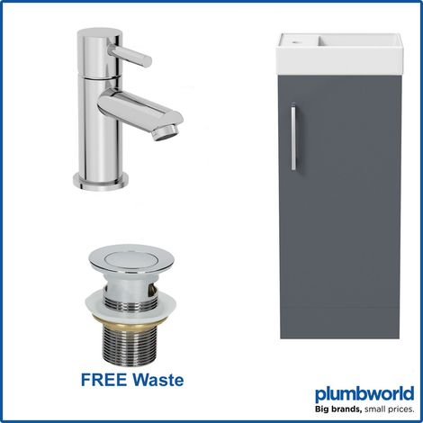 400mm Grey Gloss Bathroom Vanity Unit with Basin Sink Storage with Malmo Round Mixer Tap & Waste