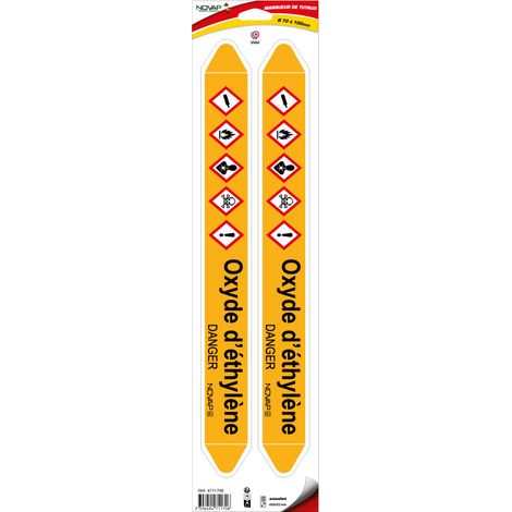 Planche de 2 marqueurs de tuyauterie 450 x 52 mm pour Ø 70 à 100 mm - Oxyde d'éthylène - 4711706 (1/2)