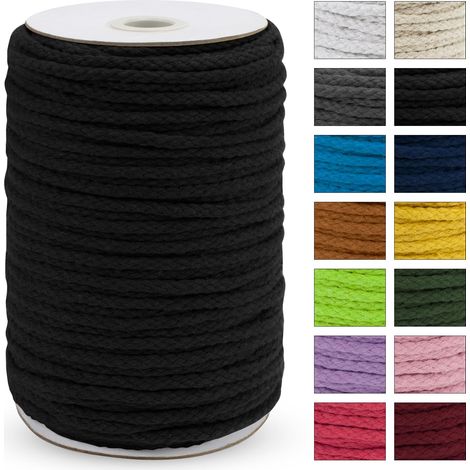 Cordon en coton tressé épais pour macramé - 5 mm x 90 m - 8 brins - Noir - Pour suspension de plantes, suspension murale, attrape-rêves, jardin, projets de bricolage (1/5)