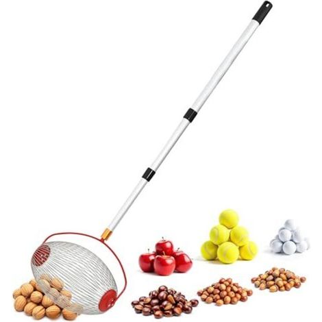 Ramasseur à rouleaux avec manche télescopique en aluminium - extensible jusqu'à 120 cm - ramasseur de noix avec grand panier de récolte (1/5)