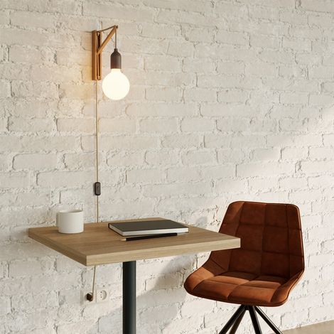 Applique da parete in legno con spina a due poli  Con lampadina - Effetto Wengé