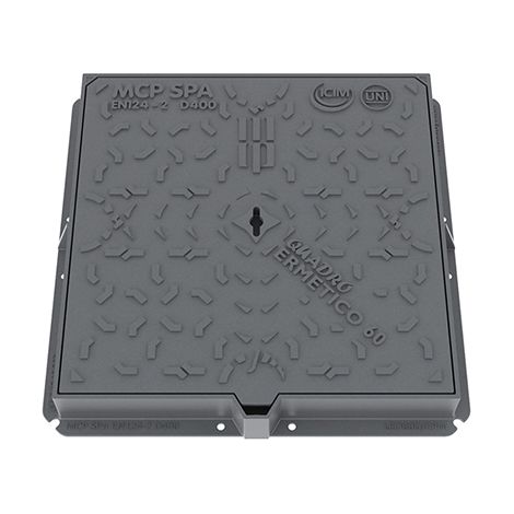 Couvercle en fonte D400 40 x 40 cm – Résistance à la rupture 400 kN – Conformité EN 124 classe D400 – Regard d'inspection en fonte sphéroïdale – Senza