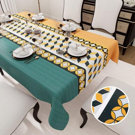 Nappe rectangulaire 120x140cm, imperméable, rayée orange-vert