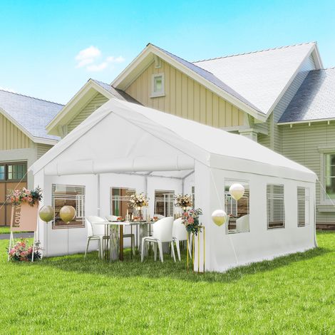 Gazebo de jardin 4 x 6 m avec panneaux latéraux. 6 fenêtres et double entrée. En acier galvanisé. Blanc.