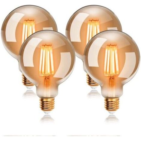 Ampoules LED 6W Edison Vintage G80, Blanc Chaud 2200K E27, Equivalent à Ampoule Incandescente 48W, Ampoule Rétro à Filament, Rétro Antique Lampe décorative, Non-Dimmable, Lot de 4 (1/4)