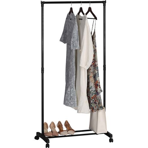 Portant à linge avec barres de suspension Porte-manteau sur pied à roulettes coloris noir - Longueur 77 x Hauteur 157 x Profondeur 41,5 cm (1/2)