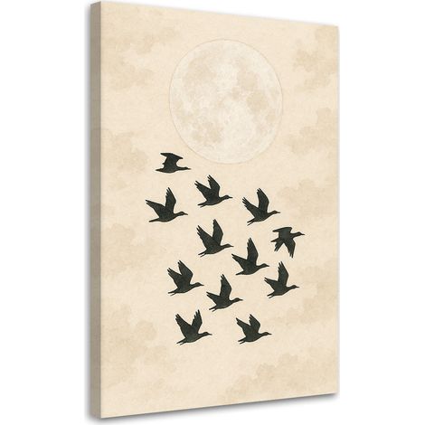 Quadro su tela, Uccelli Venezia (in volo) Minimalismo Beige Luna - 80x120 (1/3)