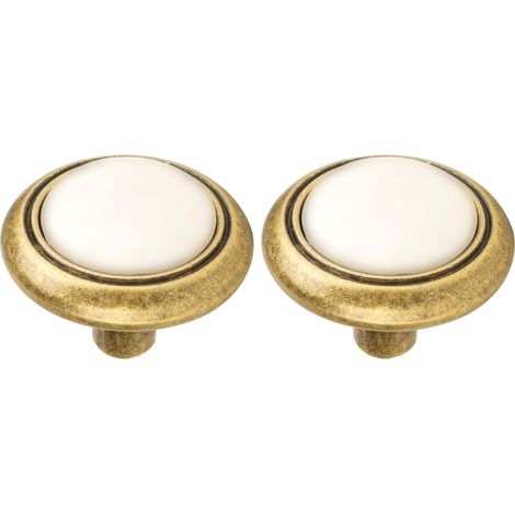 2x bouton de tiroir finition laiton porcelaine céramique 32 mm meuble vintage antique style porte poignée commode armoire maison avec vis (1/3)