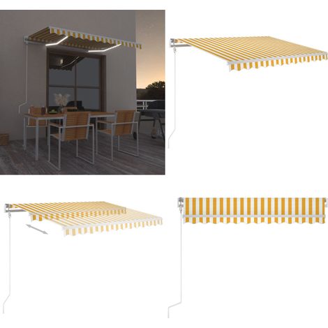 Auvent automatique capteur de vent/LED 350x250cm Jaune et blanc - Auvent Retractable - Parasol Exterieur - Abri Solaire - Tente De Jardin - Ombre Extérieure - Home & Living (1/5)
