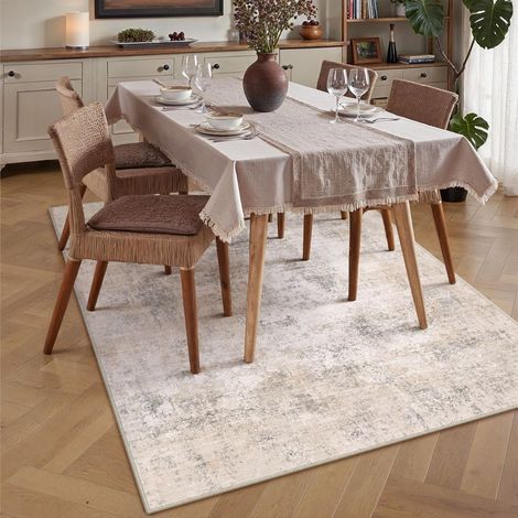 Tapis Salon 120x280cm Lavable en Machine Antidérapant Beige Tapis Chambre Moderne Salon Salle à Manger Abstrait Poil Ras Doux Bureau Interieur Rug (1/5)