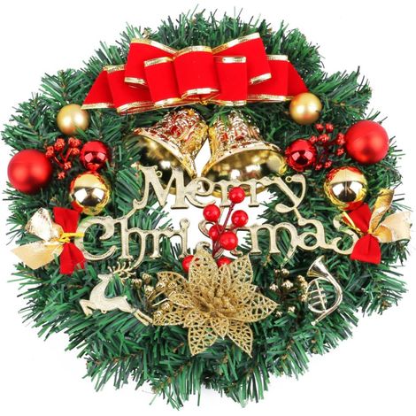 30CM Couronne de Noël, Couronne Porte de Noël Artificielle Guirlande de Sapin avec Nœud Cloche Cerf Fruits Rouges Fleur pour Porte Mur Cheminée Fenêtre Sapin de Noël Décoration (1/5)