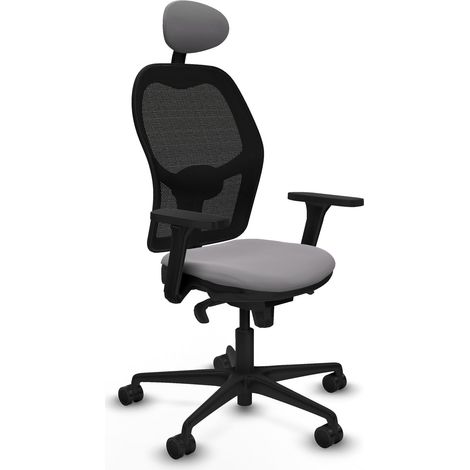 Jorquera sincro malla negra similpiel gris brazos 3D base nailon cabecero fijo ruedas 65mm nailon (1/5)