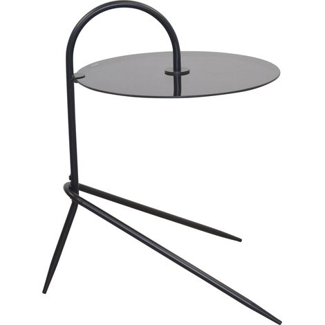 Table d’appoint moderne piètement en acier tubulaire noir plateau rond verre noir DEC050100 (1/4)